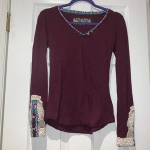 Cotton long sleeve tee with antique lace&pattern